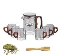 Magnetic Kettle, Enchantipot Magic Teapot, Water Separation Glass Teapot Wooden Handle, Press Control Magic Pot with Built in Infuser for Loose Tea with Cups (Transparent, 520ml with 6 Cups)