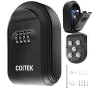 Magnetic Key Holder with Lock, COITEK Magnetic Key Box with Combination Lock Hidden Under Car, Key Safe Box with 5 Strong Magnet, Key Lock Box Secure 4-Digit Combination with Resettable Code(Black)