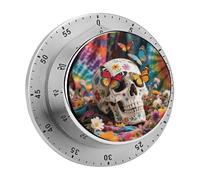 Magnetic Kitchen Timer Stainless Steel Butterfly Skull Hippie Mechanical Timer with 70db Loud Alarm Battery-Free Waterproof 60 Minute Wind Up Timers for Cooking Baking Fitness Classroom Office