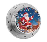 Magnetic Kitchen Timer Stainless Steel Christmas Santa Claus Mechanical Timer with 70db Loud Alarm Battery-Free Waterproof 60 Minute Wind Up Timers for Cooking Baking Fitness Classroom Office