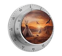 Magnetic Kitchen Timer Stainless Steel Native American Tribes Mechanical Timer with 70db Loud Alarm Battery-Free Waterproof 60 Minute Wind Up Timers for Cooking Baking Fitness Classroom Office