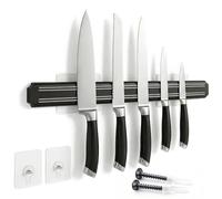 Magnetic Knife Holder for Wall - 15 Inch No Drill Knife Bar with Strong Double Row Magnets, Eco-Friendly & Waterproof Plastic, Holds Knives & Kitchen Tools Securely, Easy Peel & Stick Installation