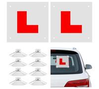 Magnetic L Plates for Car 2 PCS, Fully Magnetic Learner Driving L Plates Night Reflective with 8 Suction Cups, Easy Install & Remove, Waterproof, Repeatable L Plate for Learning Car, Van or Bus