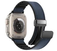 Magnetic Leather Band Compatible with Apple Watch S10 42mm 46mm/ Ultra2 49mm for Men Women, Soft Silicone Patchwork Leather Strap Replacement for Apple Watch Ultra Series 9/8/7/6/5/4/3/2/1/SE/SE2