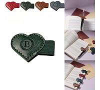 Magnetic Leather Bookmarks with Pen Holder, 26 Letters Name Initial Custom Personalized Heart-Shaped Book Marks for Book Lover Readers, Bygone Cute Leather Bookmark Gift for Women,Girls (Green,B)