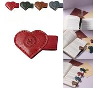 Magnetic Leather Bookmarks with Pen Holder, 26 Letters Name Initial Custom Personalized Heart-Shaped Book Marks for Book Lover Readers, Bygone Cute Leather Bookmark Gift for Women,Girls (Red,M)