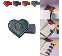 Magnetic Leather Bookmarks with Pen Holder, 26 Letters Name Initial Custom Personalized Heart-Shaped Book Marks for Book Lover Readers, Bygone Cute Leather Bookmark Gift for Women,Girls (Blue,T)