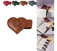 Magnetic Leather Bookmarks with Pen Holder, 26 Letters Name Initial Custom Personalized Heart-Shaped Book Marks for Book Lover Readers, Bygone Cute Leather Bookmark Gift for Women,Girls (Brown,C)
