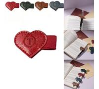 Magnetic Leather Bookmarks with Pen Holder, 26 Letters Name Initial Custom Personalized Heart-Shaped Book Marks for Book Lover Readers, Bygone Cute Leather Bookmark Gift for Women,Girls (Red,T)