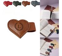 Magnetic Leather Bookmarks with Pen Holder, 26 Letters Name Initial Custom Personalized Heart-Shaped Book Marks for Book Lover Readers, Bygone Cute Leather Bookmark Gift for Women,Girls (Brown,L)