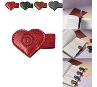 Magnetic Leather Bookmarks with Pen Holder, 26 Letters Name Initial Custom Personalized Heart-Shaped Book Marks for Book Lover Readers, Bygone Cute Leather Bookmark Gift for Women,Girls (Red,D)