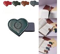 Magnetic Leather Bookmarks with Pen Holder, 26 Letters Name Initial Custom Personalized Heart-Shaped Book Marks for Book Lover Readers, Bygone Cute Leather Bookmark Gift for Women,Girls (Blue,P)