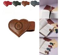 Magnetic Leather Bookmarks with Pen Holder, 26 Letters Name Initial Custom Personalized Heart-Shaped Book Marks for Book Lover Readers, Bygone Cute Leather Bookmark Gift for Women,Girls (Brown,B)