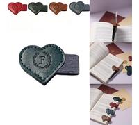 Magnetic Leather Bookmarks with Pen Holder, 26 Letters Name Initial Custom Personalized Heart-Shaped Book Marks for Book Lover Readers, Bygone Cute Leather Bookmark Gift for Women,Girls (Blue,F)