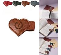 Magnetic Leather Bookmarks with Pen Holder, 26 Letters Name Initial Custom Personalized Heart-Shaped Book Marks for Book Lover Readers, Bygone Cute Leather Bookmark Gift for Women,Girls (Brown,Y)