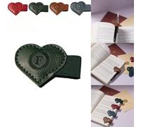 Magnetic Leather Bookmarks with Pen Holder, 26 Letters Name Initial Custom Personalized Heart-Shaped Book Marks for Book Lover Readers, Bygone Cute Leather Bookmark Gift for Women,Girls (Green,F)