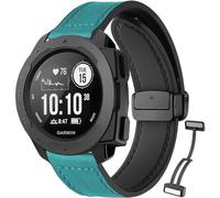 Magnetic Leather Watch Band for Garmin Instinct/Instinct2 Solar/Instinct 3 45mm, Soft Genuine Leather with Silicone Sweatproof Strap fo Instinct Tactical/Tide/Esports-Max Wrist 8.5"