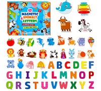 Magnetic Letters and Animals, Educational Learning Tool for Kids Word Recognition 52 Pieces Magnets Include 26 Colorful Alphabet Letters and Corresponding Cartoon Images