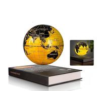 Magnetic Levitating Globe With Led Lighting, Levitating Globes Desk Decor & Shade, 6" World Geographic Globes LED Night Light For Kids, Book Base Design(Gold)