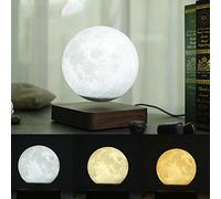 Magnetic Levitating Moon Lamp, Rotatable LED Wireless Table Lamp with Touch Dimming, 3D Printed Moon Night Light, Wooden Base for Home Office Decor