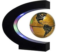 Magnetic Levitation Globe, Floating Globe Magnetic Levitation World Map Globe With LED Lights C-type Desk Decoration (Gold)
