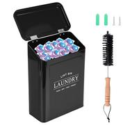 Magnetic Lint Bin For Laundry Room, 20x10.5x26cm Wall Mounted Metal Trash Can with Lid and Brush for Dryer, Farmhouse Lint Holder Box Laundry Room Decor(Black)