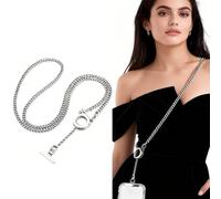 Magnetic Lock Quick Release Phone Strap Crossbody Chain with Anti-Slip Ring Holder Detachable Phone Lanyard for iPhone Samsung Anti-Drop Anti-Loss Strap with Steel Clip Durable Neck Cross Body Silver