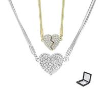 Magnetic Love Patchwork Necklace, Diamond Set Magnetic Love Pendant, Double Sided Loves Pendant Necklace, Three-Layer Heart Chain, Couples Necklaces, Suitable For Holiday Gifts Or Daily Wear (C)