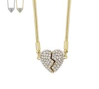 Magnetic Love Patchwork Necklace, Double-Sided Wearing Diamond-Set Love Pendant, Elegant Necklace Set, Fashionable Classic Designs (Gold)