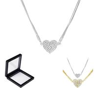 Magnetic Love Patchwork Necklace Double-Sided Wearing Diamond-Set Love Pendant, Fashionable Classic Design, Three-Layer Heart Chain, Valentine's Day Gift (Silver)