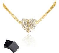 Magnetic Love Patchwork Necklace with Double-Sided Wearing Diamond-Set Love Pendant & Gorgeous Three-Layer Heart Chain for Women (Golden)