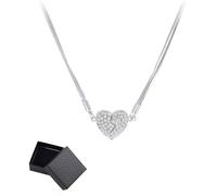 Magnetic Love Patchwork Necklace with Double-Sided Wearing Diamond-Set Love Pendant & Gorgeous Three-Layer Heart Chain for Women (Silver)