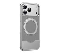 Magnetic Luxury Case For IPhone 17/17 Air/17 Pro/17 Pro Max, Full Grain Leather & Frameless Metal Design, Rotating Ring Stand, Slim Protective Shell(Silver,17)