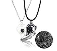 Magnetic Matching Necklaces for Couples, 100 Languages I Love You Projection Necklace Love Heart Pendant Necklace Romantic Gifts for Boyfriends Girlfriend, Valentine's Day Anniversary, Silver & Black