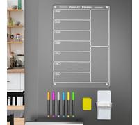Magnetic Meal Planner for Fridge | Weekly Planner for Fridge | Weekly Dry Erase Board with Pen Holder 6 Highlighters | Reusable Acrylic Meal Magnetic Board Planning Refrigerator Dry Erase to Do/G