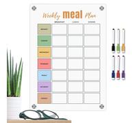 Magnetic Meal Planner for Refrigerator, Acrylic White Prep 6 Pens | Erasable Grocery List Magnet Pad Fridge, Breakfast Lunch Dinner