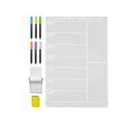 Magnetic Meal Planner for Refrigerator - Fridge Weekly Planner - Reusable Acrylic Board with Pen Holder 6 Highlighters Set for Home Kitchen Living Planning