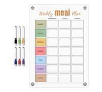 Magnetic Meal Prep Planner - Acrylic White Boards Notepad, 6 Erasables Pens Set, Grocery List Magnet Pads | Refrigerators Family Meal Prep Notes Tasks Kitchens Organizations Tools.