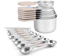 Magnetic Measuring Cups and Spoons Set-Heavy Duty 304 Stainless Steel | Double Measurement Markings,BPA-Free,Set of 16 with Leveler for Measuring Dry and Liquid Ingredients(Khaki)