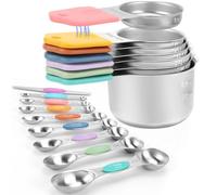 Magnetic Measuring Cups and Spoons Set-Heavy Duty 304 Stainless Steel，Double Measurement Markings，Set of 16 with Leveler for Measure Dry and Liquid Ingredients