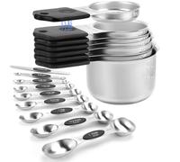 Magnetic Measuring Cups and Spoons Set-Heavy Duty 304 Stainless Steel，Double Measurement Markings，Set of 16 with Leveler for Measure Dry and Liquid Ingredients (Black)