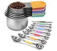 Magnetic Measuring Cups and Spoons Set, Including 7 Heavy Duty 304 Stainless Steel Nesting Measuring Cups & 8 Magnetic Measuring Spoons with 1 Leveler for Cooking & Baking (Color)
