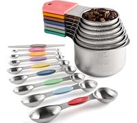 Magnetic Measuring Cups and Spoons Set Including 7 Stainless Steel Stackable Measuring Cup 8 Double Sided Magnetic Measuring Spoons with 1 Leveler for Dry and Liquid Ingredients (Black) (Color)