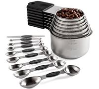 Magnetic Measuring Cups and Spoons Set Including 7 Stainless Steel Stackable Measuring Cup 8 Double Sided Magnetic Measuring Spoons with 1 Leveler for Dry and Liquid Ingredients (Black) (Black)