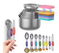Magnetic Measuring Cups and Spoons Set, N52 Magnetic Nesting Design magnetic spoons, 304 Stainless Steel measuring cups, Dual-sided Design Set of 15 with Leveler for Dry & Liquid Ingredients