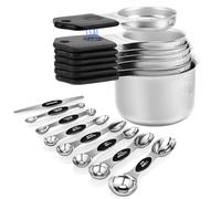 Magnetic Measuring Cups and Spoons Set, N52 Magnetic Nesting Design magnetic spoons, 304 Stainless Steel measuring cups, Dual-sided Design Set of 15 with Leveler for Dry & Liquid Ingredients Black