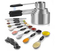 Magnetic Measuring Cups and Spoons Set Stainless Steel 5 Heavy Duty Cups,8 Double Sided Spoons & 1 Leveler Nesting Kitchen Gadgets for Cooking & Baking, Dishwasher Safe