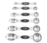 Magnetic Measuring Spoons Set - 6 Double Sided Teaspoons | Stackable Teaspoon, Engraved Scale Spoon, Metal Measuring Spoon, Kitchen Baking Accessories