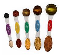 Magnetic Measuring Spoons Set of 5 Stainless Steel Dual Sided Stackable Teaspoon for Measuring Dry and Liquid Ingredients (Color)