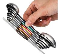 Magnetic Measuring Spoons Set of 8, Dual Sided Stainless Steel Stackable Teaspoon Tablespoon with Leveler, Fits in Spice Jars for Measuring Dry and Liquid Ingredients